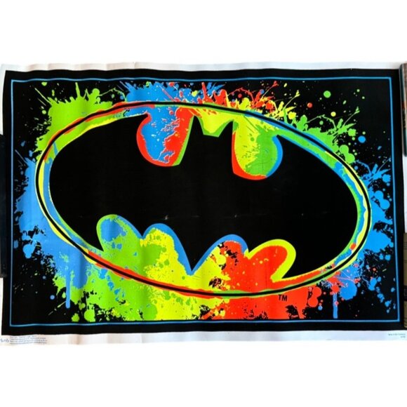 Black Light Batman Logo Poster #5911 flocked rare DC comics 35x23" READ - Picture 1 of 3